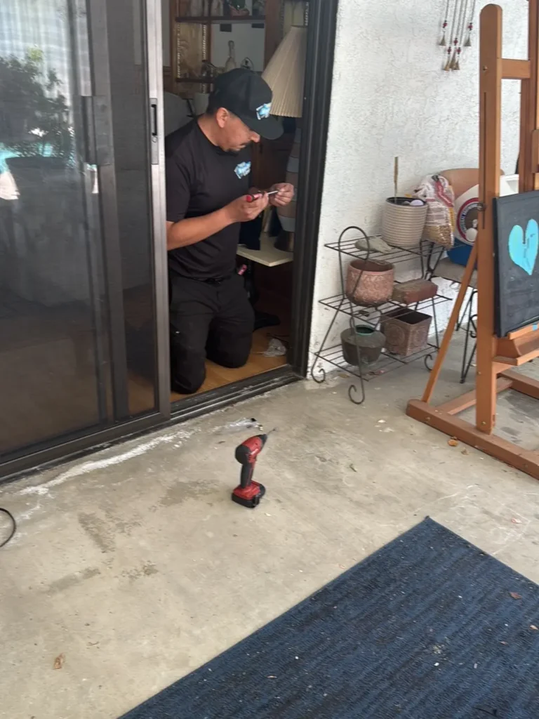 Rental property window damage with exposed glass panels open to weather access.